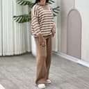 ست بلوز و شلوار راه راه نیم زیپ 2743